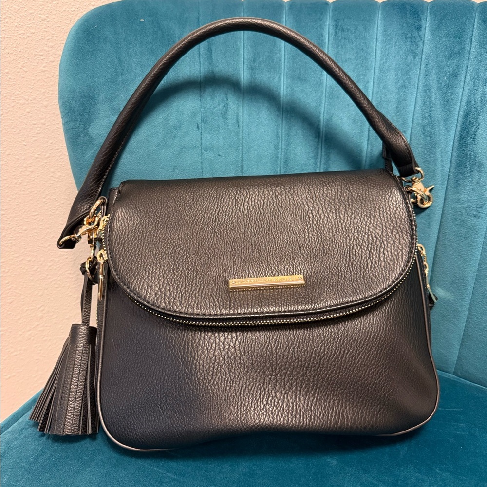 Poppy & Peonies Black Crossbody Bag with Gold Accents